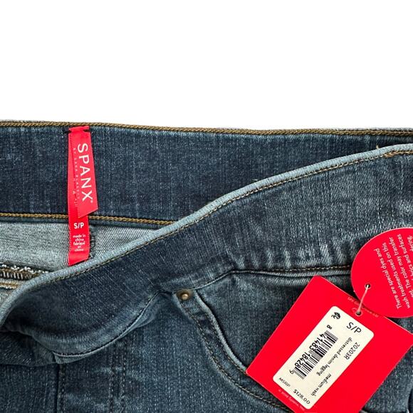 NEW Spanx Distressed Pull On Skinny Jeans Medium Wash Raw Hem Size Small  $128 - Picture 7 of 10